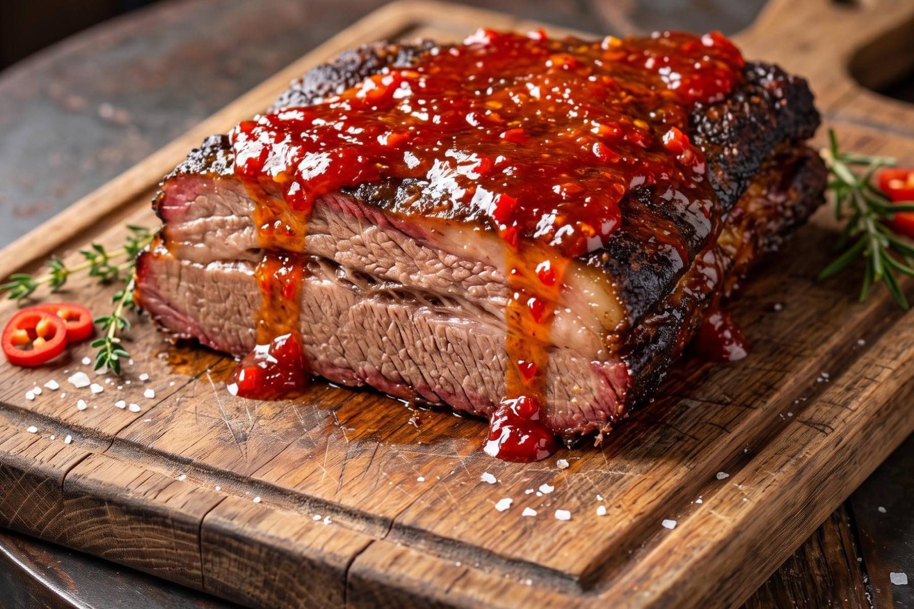 Carne assada coberta com geleia de pimenta